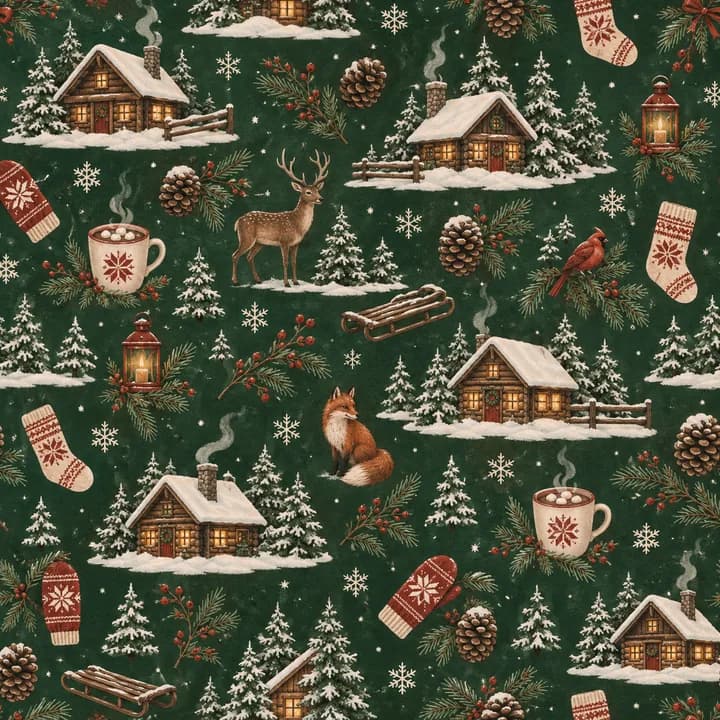 Cozy Cabin Christmas wrapping-paper pattern concept