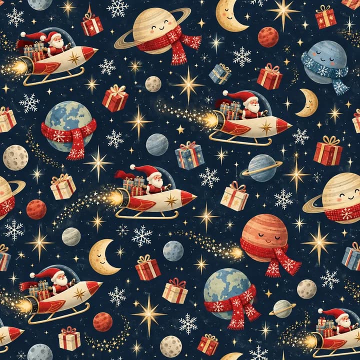 Galactic Gift Mission wrapping-paper pattern concept