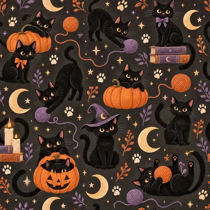 Black Kitty Club Halloween wrapping-paper concept