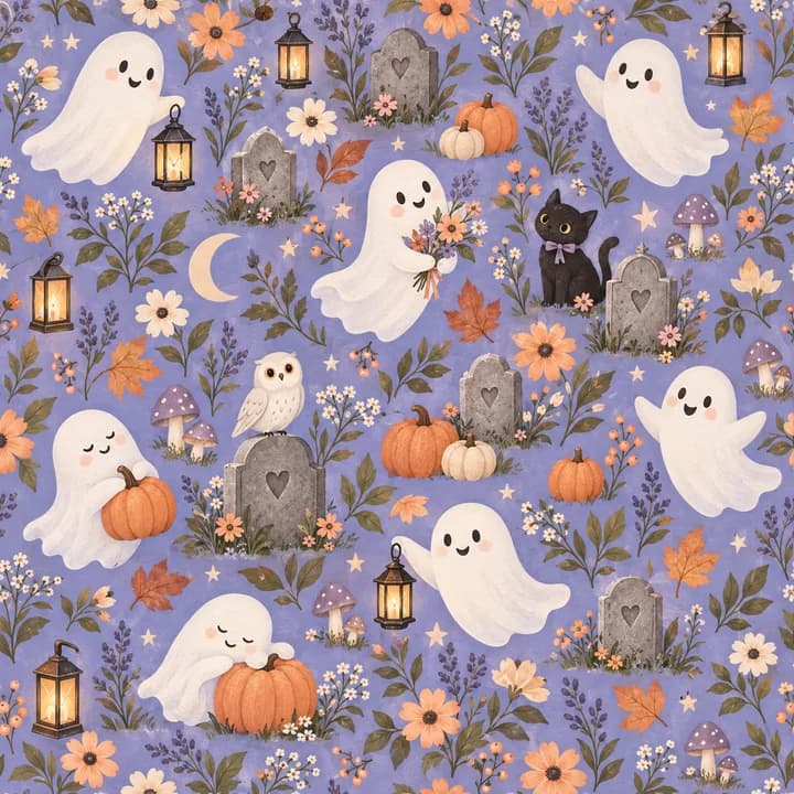 Friendly Ghost Garden wrapping-paper pattern concept
