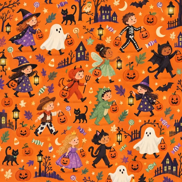 Trick-or-Treat Parade wrapping-paper pattern concept