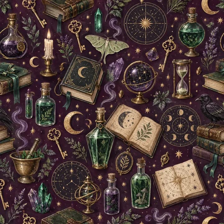 Wizard’s Curiosities wrapping-paper pattern concept